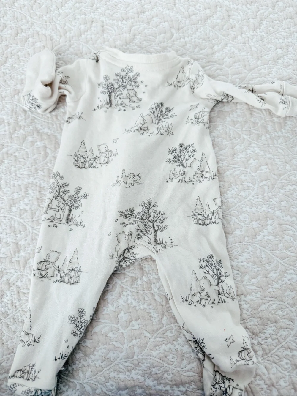 GAP Cream Footed One-Piece with Woodland Print